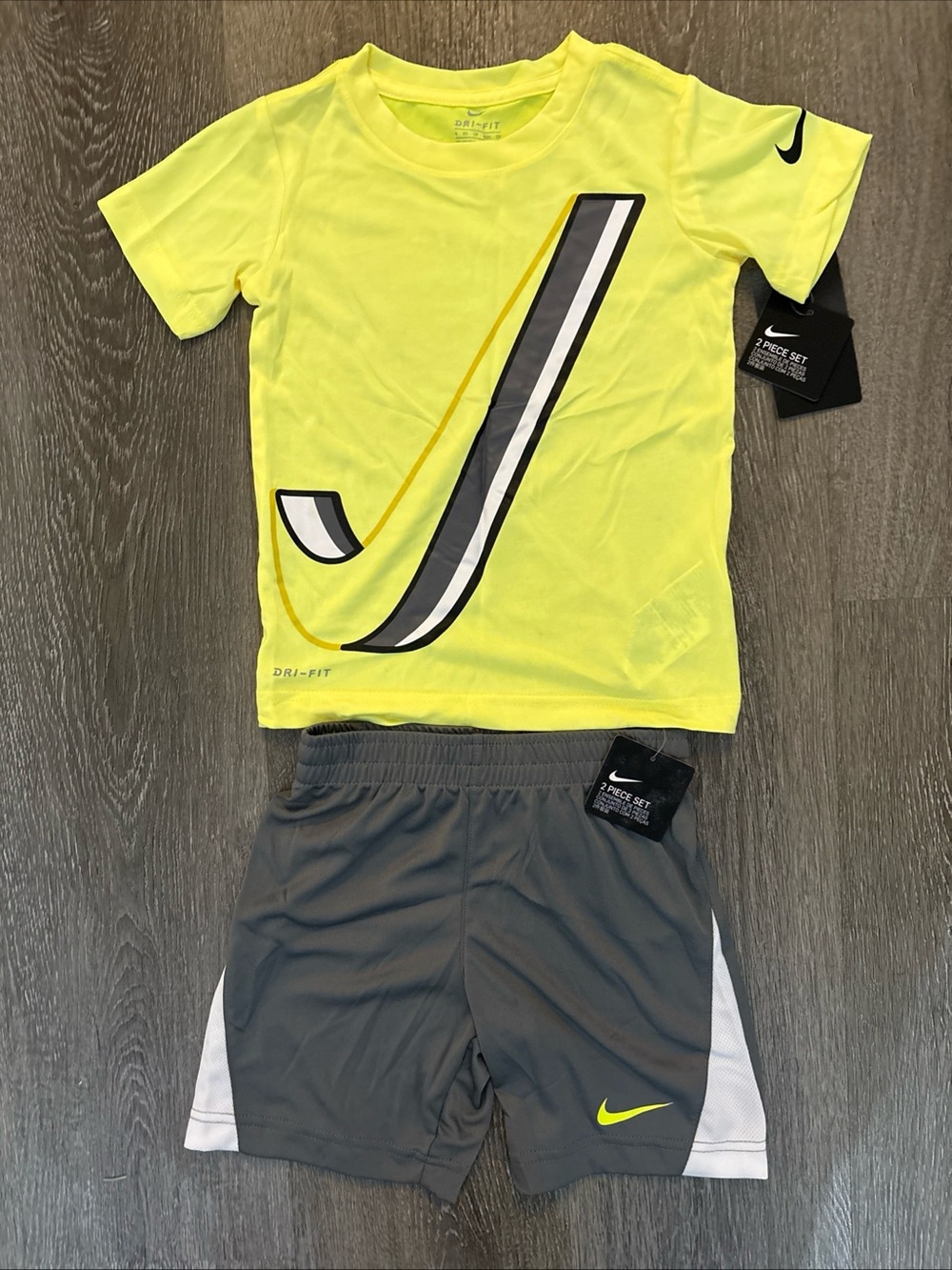 Nike Neon Yellow Dri-FIT Tee with Gray Athletic Shorts Set